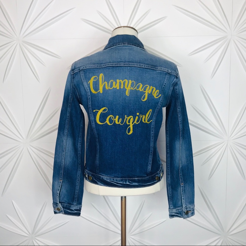 Frame Champagne Cowgirl Denim Trucker Jacket ONE OF A KIND ✨ - Picture 5 of 13